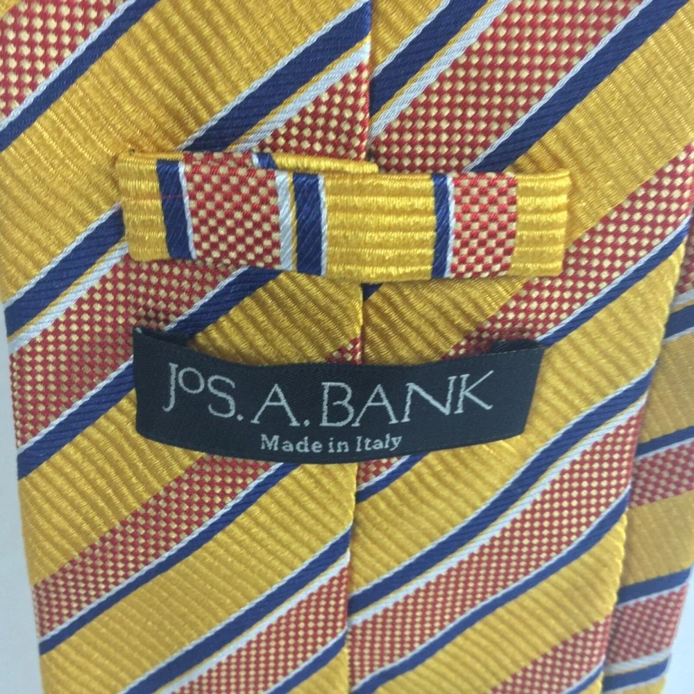 JOS.A.BANK Made in Italy Orange Rust Blue Striped Silk Necktie‎